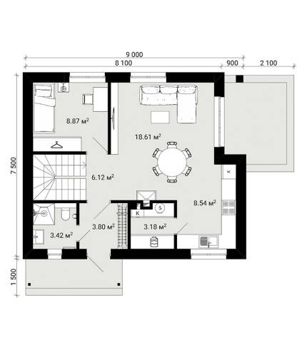 Проект компактного газоблочного дома 150 м² с крыльцом