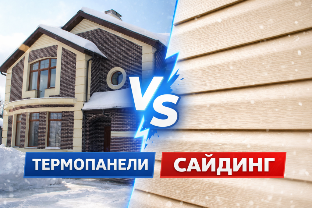 Термопанели против сайдинга — сравнение фасада из клинкерных термопанелей и винилового сайдинга на частном доме зимой